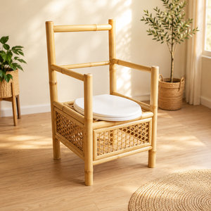 Silla de Inodoro de Bambú Premium, Altura Ajustable, Reposabrazos Acolchados, Recipiente Extraíble, Impermeable, Certificación Clase III, para Personas Mayores - Product Image 3