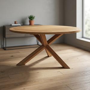 Mesa de Comedor Redonda Moderna de Madera Maciza con Patas en Forma de X, Ecológica, Duradera y Estable, para 6 Personas, para Uso en el Hogar, Hotel u Oficina - Product Image 3
