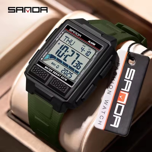 SANDA 2212 Men's 50m Waterproof Electronic Watch Fashion Sport Men's Bracelet Night Light Countdown Stopwatch Silicone LED Watch