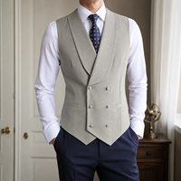 Herren Khaki Zweireiher 3-Teiliger Business-Anzug Set Knitterfreier Blazer mit Spitzrevers Weste Hose Luxuriöser Gala-Roter-Teppich-Anzug