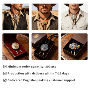 Corbatas Bolo Metálicas Personalizadas Estilo Vaquero Americano con Patrón Vintage de Águila, Caballo y Brújula, Accesorios de Cuello para Hombre - Product Image 6