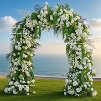 Arche de fleurs artificielles vertes tropicales pour mariage, avec support et fleurs au sol, en blanc et vert