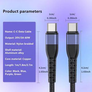 1M Braided Nylon <b>USB</b> <b>C</b> Data <b>Cable</b> Fast Charging 3A 60W <b>Type</b>-<b>C</b> to <b>Type</b>-<b>C</b> Charger <b>Cable</b> Fully Compatible Mobile Phone <b>Cable</b> - Product Image 3