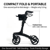 Déambulateur pliant portable en fibre de carbone avec siège, 5,5 kg, autoportant, compact, pour le voyage
