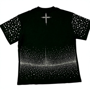 T-shirt noir oversize personnalisé avec strass, style gothique streetwear, motif graphique bling, vente en gros, T-shirts graphiques Y2K, tissu épais - Product Image 2
