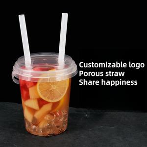 Bicchieri di plastica a parete singola da 32 once con coperchi e maniglie usa e getta per il succo di tè e opzione Logo personalizzato Boba - Product Image 2