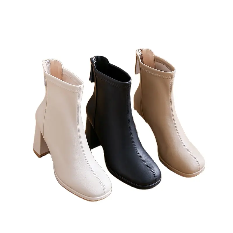 Botas femininas de salto alto branco personalizadas, moda casual, sola grossa, venda imperdível em estoque, moda casual, 2024