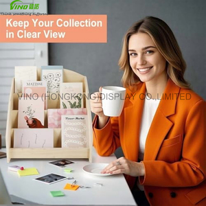 Estante organizador de madera de 4 niveles, soporte de exhibición de tarjetas de felicitación para postales, pegatinas y exhibición de encimera de supermercado - Product Image 6