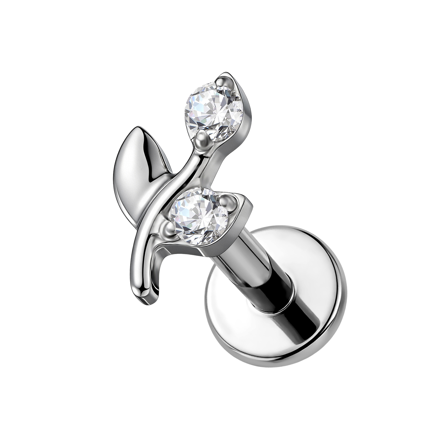 Clou labret fleur argentée dos plat B