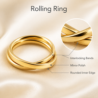 Bague double en acier inoxydable plaqué or 18 carats, or rose, rotative, verrouillable, tendance, luxueuse, hypoallergénique, certifiée pour femmes