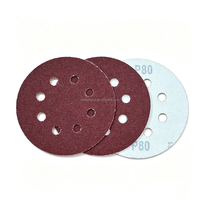 60-320 #   Disque abrasif en oxyde d'aluminium à grains assortis 5" 125mm 8 trous, matériau abrasif enduit, papier abrasif rouge, Lijas Madera