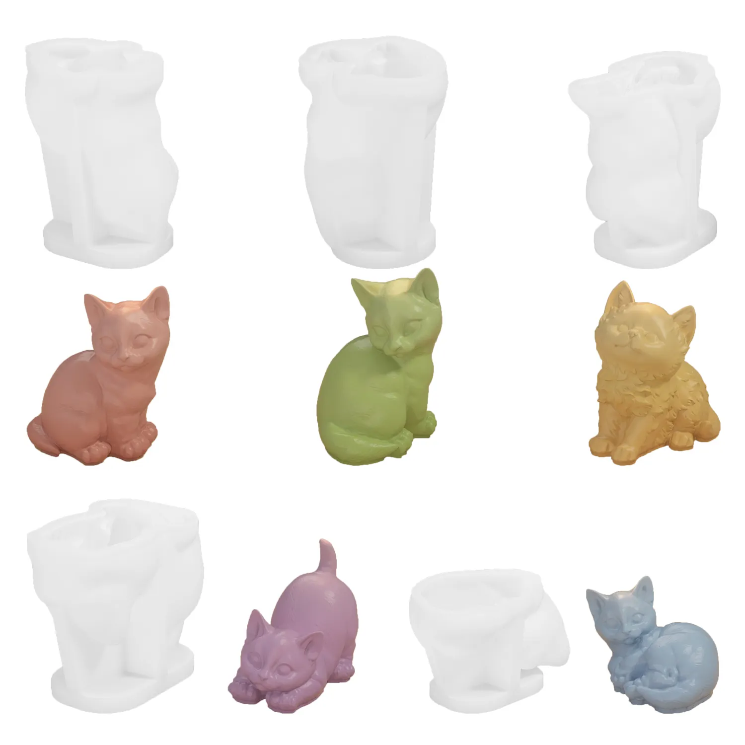 DM906 3D niedliche Katzenharzformen Gipsimement DIY entzückende Tieraromatografie-Kerzen-Silikonform für Katzen