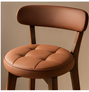 Modern Brown <b>Leather</b> <b>Bar</b> <b>Stool</b> with Tufted Seat Wooden Frame Circular Footrest and Backrest for Kitchen Cafe Seating - Product Image 2