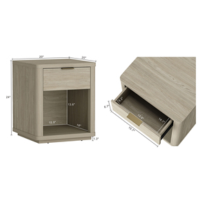 Nightstand in Natural Wood Finish with Drawer and <b>Open</b> Shelf for Bedroom <b>Storage</b> - Product Image 3