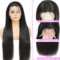 Wig Rambut Asli Wanita 13x6 Lace Front, Kepadatan 180 HD Transparan 28 Inch Lurus Pre Plucked Tanpa Lem Warna Hitam Alami