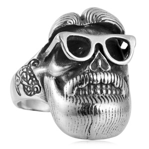 Men's Stainless Steel <b>Skull</b> <b>Ring</b> With Sunglasses Face Design Punk Style Jewelry Gift Silver Color 213029 - Product Image 5