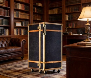 Italian Retro <b>Vintage</b> Rolling Luggage Design Premium Home Display & Storage for Luxury Villa High-end Designer Wine <b>Cabinet</b> Q - Product Image 5