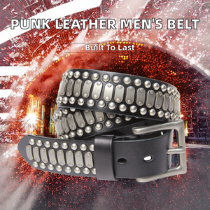 Wholesale Men's Cow Hide Alloy Personalized Trendy Punk Style Round Rivet Pin Buckle Jeans <b>Belts</b> - Product Image 2