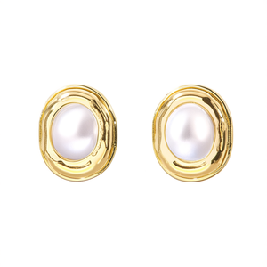 Pendientes de Moda con Incrustaciones de Perlas Ovaladas, Acero Inoxidable 316L, Baño de Oro PVD, Joyería Sostenible y Resistente - Product Image 2