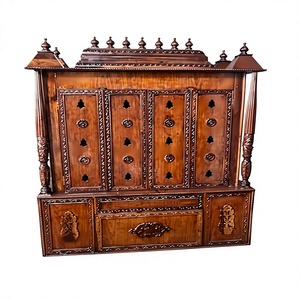 Buy Indian Home Temple With Bells on Doors Traditional Wooden Pooja Ghar Design for Living Room Solid Wood Temple with Dome UK - Product Image 1