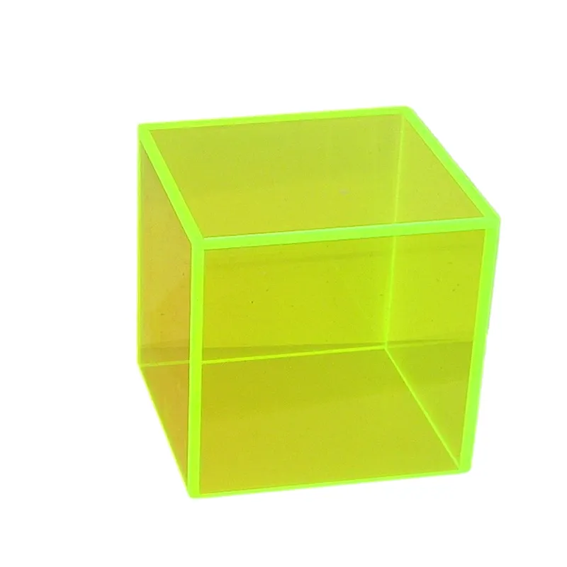 형광 녹색 아크릴 디스플레이 큐브 상자 사용자 정의 아크릴 큐브 상자 프리미엄 네온 그린 디스플레이 큐브 상자