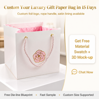 Sac cadeau en papier avec logo personnalisé, emblème rose doré, impression dorée, fabricant OEM, marque privée pour boutiques