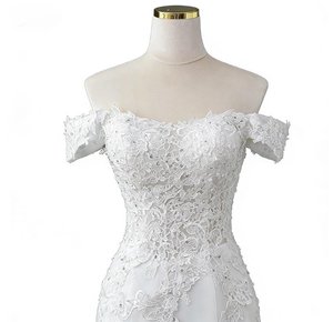 Nouvelle <span class=keywords><strong>Robe</strong></span> <span class=keywords><strong>de</strong></span> <span class=keywords><strong>Mariée</strong></span> Sirène Sexy et Élégante à Col Bateau, Manches Courtes, Dentelle Appliquée, Épaules Dénudées, Laçage, Personnalisable - Product Image 2