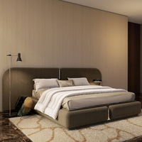 Meubles de chambre d'hôtel modernes en gros : Lit élégant rembourré en bouclette avec détails métalliques minimalistes