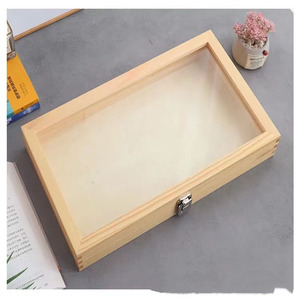 Rectangular Solid Wood Jewelry <b>Box</b> With <b>Glass</b> Lid 12L Desktop Storage Display Case For Gift Packaging - Product Image 2