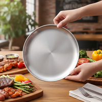 Bandejas de Servicio de Alta Calidad para Restaurante, Acero Inoxidable, Duraderas, Plateadas, Ecológicas, Redondas, Decorativas, para Fiestas