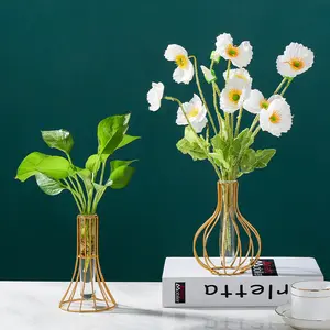 Luxury Dried Flower Arrangement Table Decor Ornaments Metal Frame Glass Tube Vase