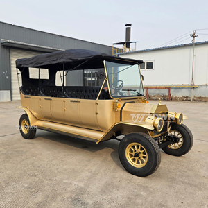 Vehículo Eléctrico Antiguo de Pasajeros con Estructura Larga, Carro de Transporte Retro Dorado para Turismo en Resorts - Product Image 3