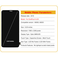 Écran de téléphone mobile OnePlus 6 modèle 1259 OLED, assemblage intérieur et extérieur avec cadre, écran tactile
