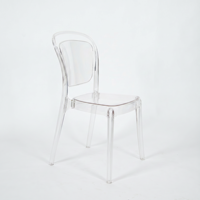 Chaise transparente moderne sans accoudoirs avec protection UV pour location événementielle de luxe (mariages, fêtes)