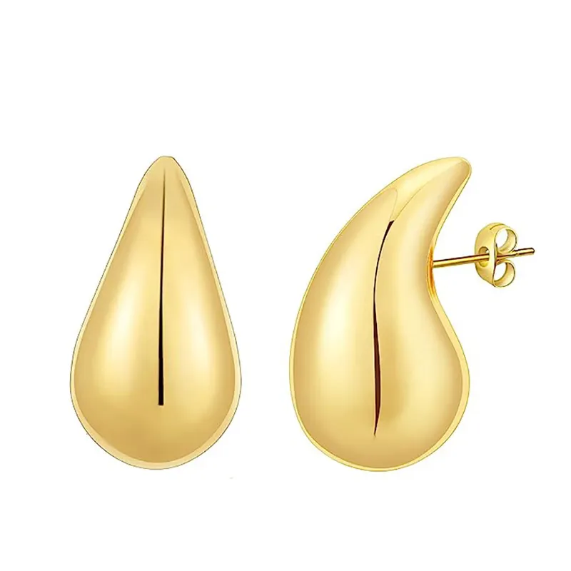 Chunky 18k Gold Plated Stainless Steel Hollow Hoop Earrings for Women Hypoallergenic Lightweight Waterdrop Stud Earrings Jewelry