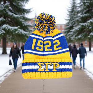 Gorro de Punto Sigma Gamma Rho 1922 con Pompón Dorado y Azul, Unisex, para Invierno, con Diseño de Logotipo Bordado Personalizado - Product Image 2