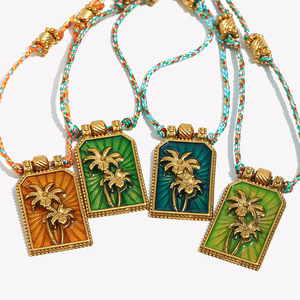 Joyería esmaltada Dreamshow, collar de tarjeta de Tarot de árbol de coco, cadena hecha a mano, joyería Vintage chapada en oro, collar de acero inoxidable - Product Image 2