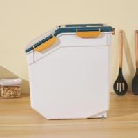 Vente en gros de boîte de rangement en plastique pour cuisine de 10 kg, forme polygonale, pour le riz et la nourriture pour chiens, seau de stockage en PP injecté