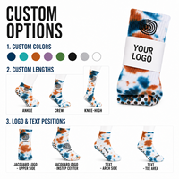 Chaussettes côtelées personnalisées tie-dye avec grip, logo imprimé, confortables, antidérapantes avec points en caoutchouc pour le yoga et le pilates féminin
