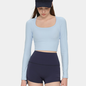 FITVOLT - Camisetas de <span class=keywords><strong>Yoga</strong></span> al por Mayor, Personalizadas, Delanteras, sin Costuras, Transpirables, de Manga Larga, <span class=keywords><strong>para</strong></span> Mujer, Estilo Regular, <span class=keywords><strong>para</strong></span> Otoño e Invierno, Cuello Redondo, <span class=keywords><strong>para</strong></span> Gimnasio y Pilates - Product Image 3