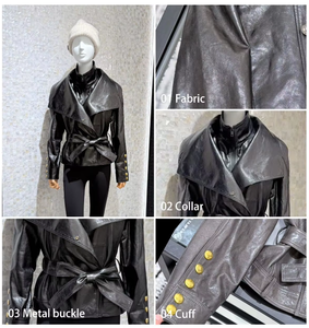 <span class=keywords><strong>Veste</strong></span> en cuir véritable <span class=keywords><strong>noire</strong></span> pour <span class=keywords><strong>femme</strong></span>, courte, ceinturée, style motard, avec grand col, manteau moto, vêtement d'extérieur d'automne, vente en gros OEM - Product Image 2