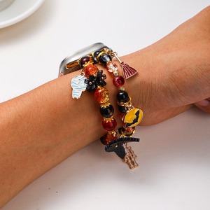 BEEFLYPOWER <span class=keywords><strong>Pendentif</strong></span> fantôme, citrouille, chauve-souris en perles de cristal faites à la main pour <span class=keywords><strong>Apple</strong></span> <span class=keywords><strong>Watch</strong></span> Series 11 10, en métal émaillé, style dessin animé, pour femmes, orné de perles - Product Image 4