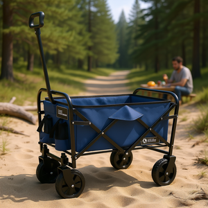 Chariot pliable Db, bleu, quatre roues, aluminium, plage, courses, camping, chariot utilitaire - Product Image 2