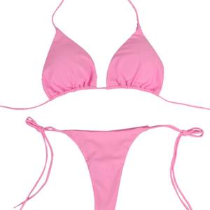 طقم بيكيني من قطعتين بلون واحد، بتصميم رقبة رسن وحشوة صدر، مكشوف ومثير، مع سراويل داخلية، ملابس سباحة شاطئية بدون أسلاك داخلية، من السباندكس/البوليستر - Product Image 4