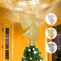 Décorations de Noël, cadeau, sommet d'arbre de Noël, projecteur de flocons de neige blancs rotatifs 3D, étoile de Noël, lumière de sommet d'arbre en angle