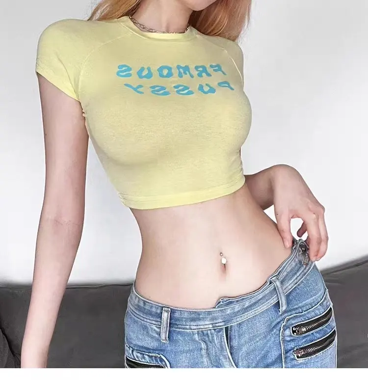 T-shirt d'été personnalisé pour bébé Y2k Crop tops Tee Shirt Sexy Thin Fit chemise pour femme T-shirt en coton respirant de haute qualité
