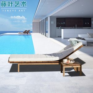 Chaise longue d'extérieur moderne et réglable en teck pour cour, piscine, villa, jardin, hôtel, chambre d'hôtes - Product Image 4