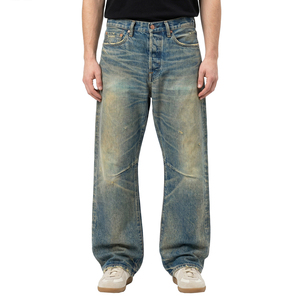 TOPSHOW Pantalones de mezclilla personalizados de fábrica, estilo japonés, de pierna recta, con lavado vintage desgastado, de denim selvedge premium - Product Image 1