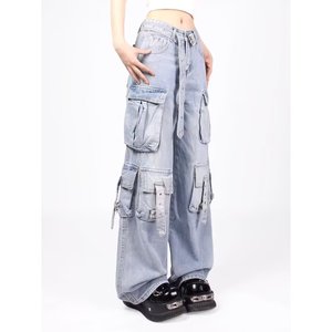 Nouveau <span class=keywords><strong>pantalon</strong></span> salopette <span class=keywords><strong>noir</strong></span> multi-poches <span class=keywords><strong>taille</strong></span> mi-<span class=keywords><strong>haute</strong></span> style américain pour hommes et femmes, coupe ample et jambe <span class=keywords><strong>large</strong></span> - Product Image 3