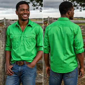 Best Quality Men's <strong>Half</strong> <strong>Button</strong> Uniform <strong>Shirt</strong> 100% Cotton Spring Customized Factory Workwear Turn-Down Collar Anti-Wrinkle - Product Image 4